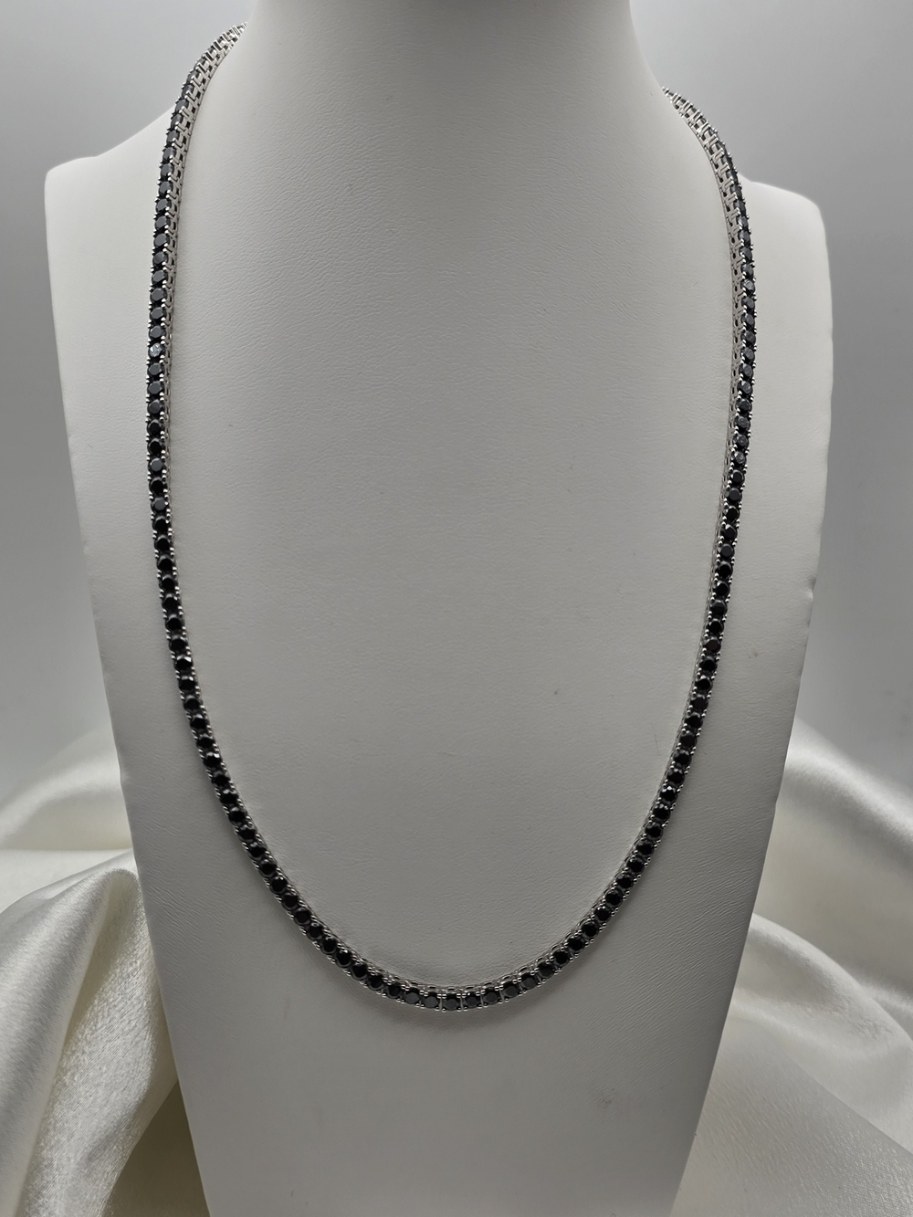 Rhodium Over Sterling Silver 925 Tennis Necklace